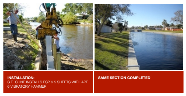 Collier Canal vinyl sheet pile installation process